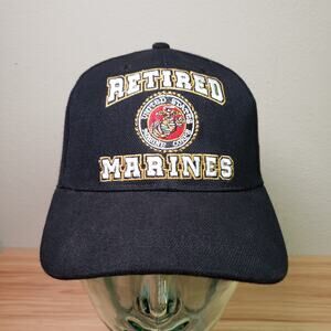 Vintage Retired Marines Adjustable Baseball Hat Cap Black Military USA